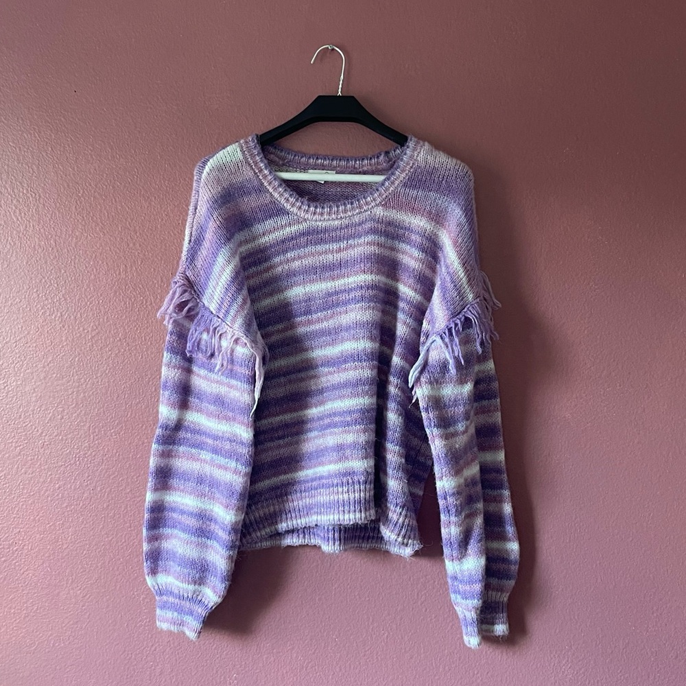 Fun Fringe Sweater Purple Lavender Pink Olivia Sky XL